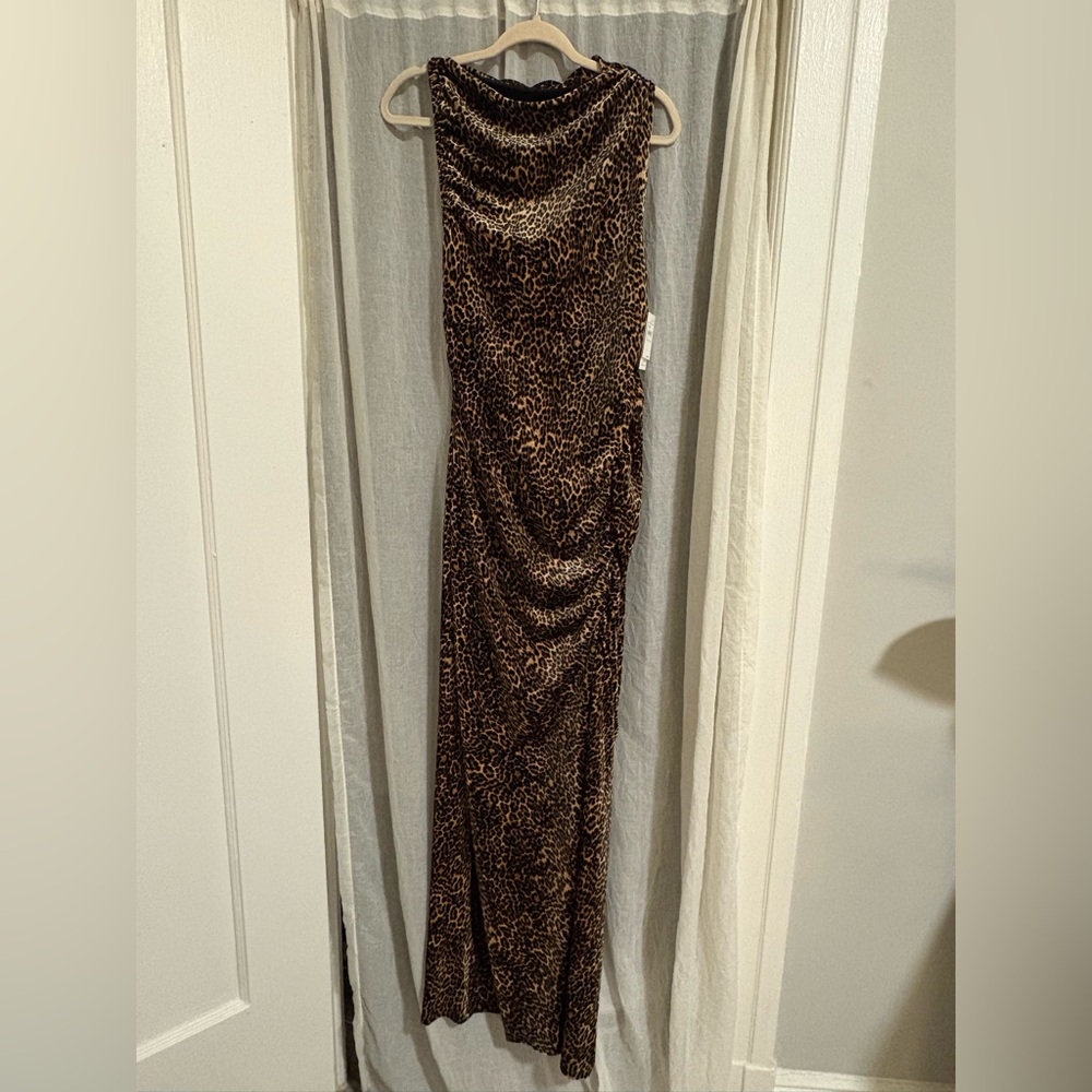 NWT Good American Formal Velvet High Neck Cheetah Leopard Print Maxi Dress XL - Picture 5 of 16